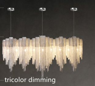 Nordic Luxury Villa Design Tassel Aluminum Chain Living Room Chandelier (Option: Silver-Tricolor dimming-132CM)